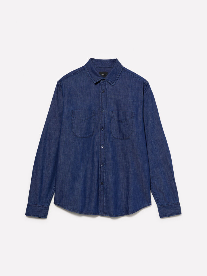 Dark blue regular fit denim shirt - men's regular fit shirts - Dark Blue | Sisley image number 6